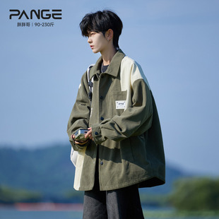 大码 衬衫 宽松衣服男生厚外套 新款 胖胖哥灯芯绒撞色拼接夹克男秋季