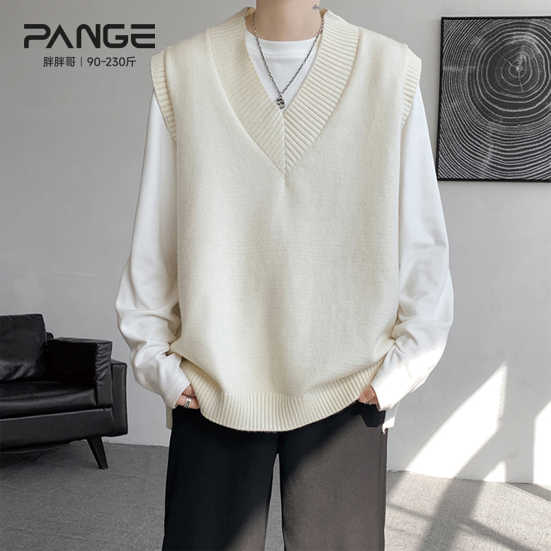 胖胖哥学院风V领针织背心男秋季潮流慵懒风坎肩宽松大码无袖毛衣