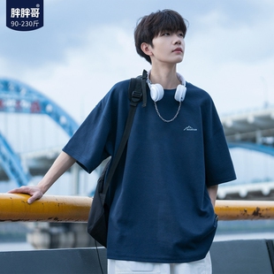 t恤男款 山体印花半袖 夏季 宽松大码 体恤 新款 胖胖哥复古做旧落肩袖