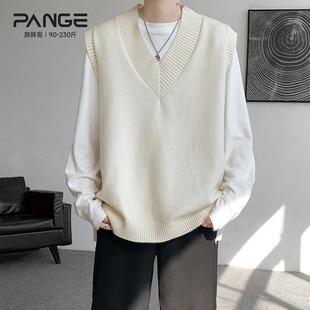 胖胖哥学院风V领针织背心男秋季潮流慵懒风坎肩宽松大码无袖毛衣