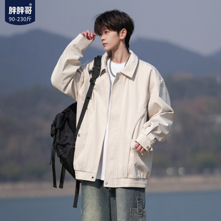 胖胖哥美式工装飞行夹克男秋大码宽松休闲外套潮牌男士拼接上衣