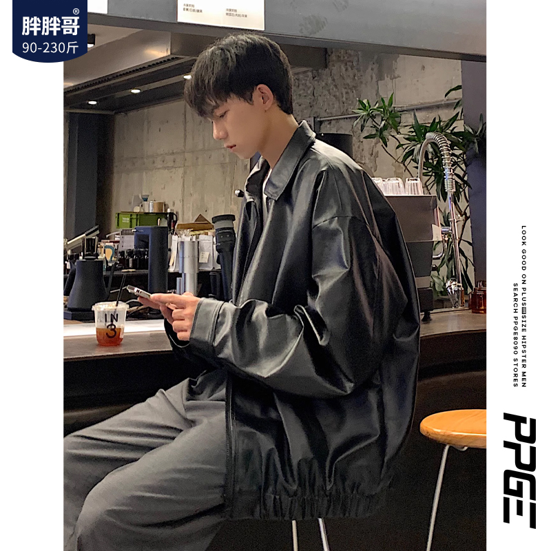 机车皮衣外套胖胖哥痞帅