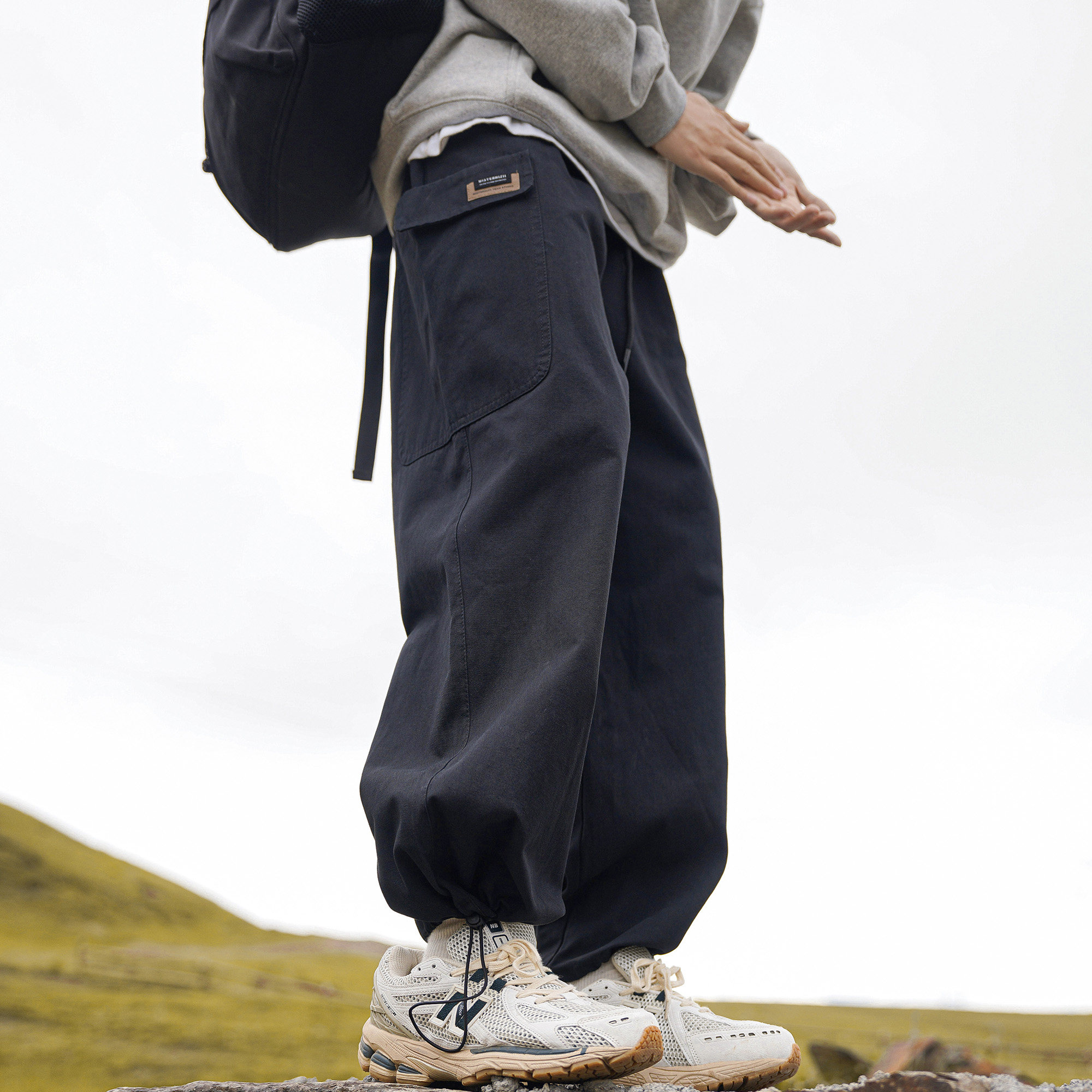 胖胖哥日系纯棉束脚工装裤男春季新款潮牌宽松大码直筒休闲长裤