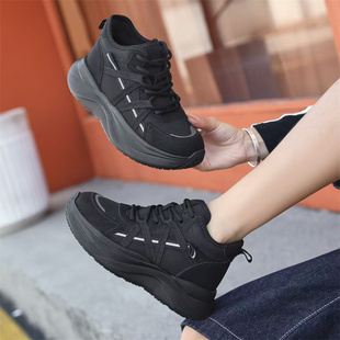 依婷公主真皮高帮加绒休闲鞋女2025新款老爹鞋厚底增高运动休闲鞋