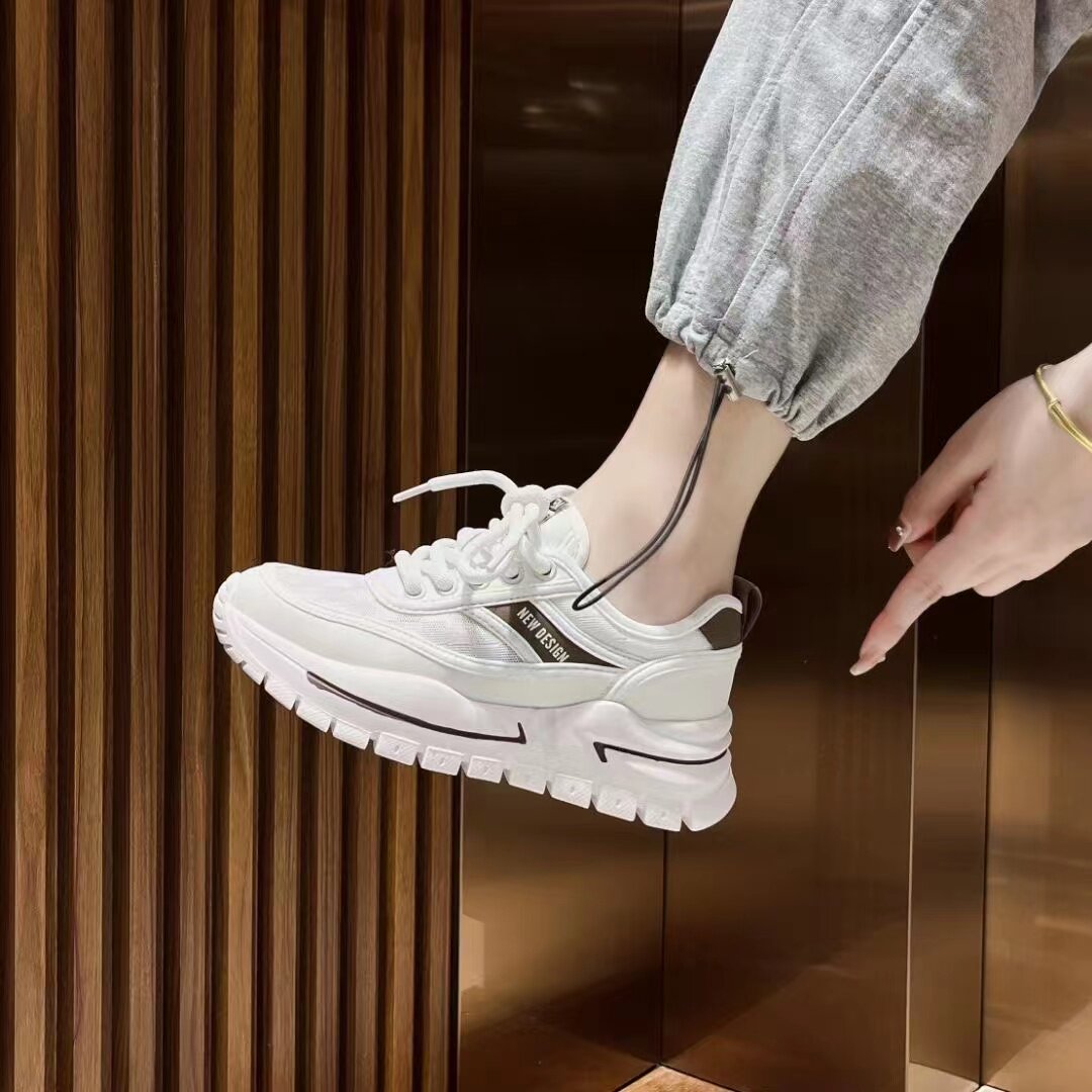 依婷公主真皮运动鞋夏季女鞋2022年夏季透气老爹鞋网鞋百搭小白鞋