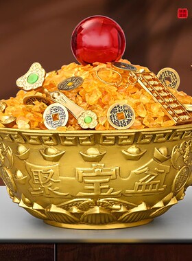 实心纯铜聚宝盆铜摆件中式客厅家居办公室店铺存钱罐黄铜米缸全铜