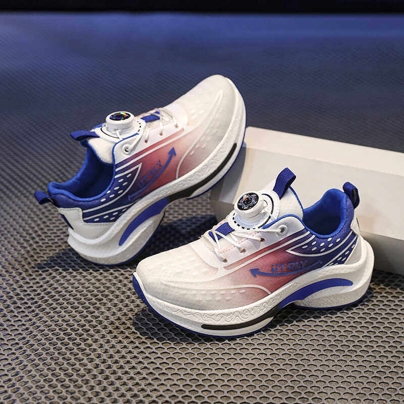 蓝猫男童鞋夏款2024新款儿童网面透气运动鞋中大童旋转纽扣篮球鞋