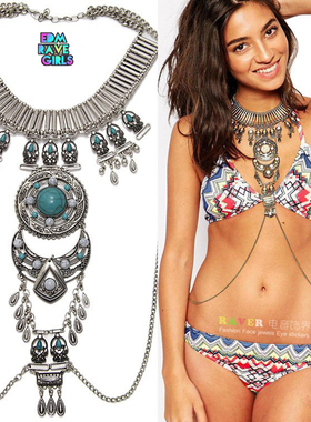 蹦迪饰品个性项链身体链ins夸张欧美raver复古锁骨链酒吧gogo配饰