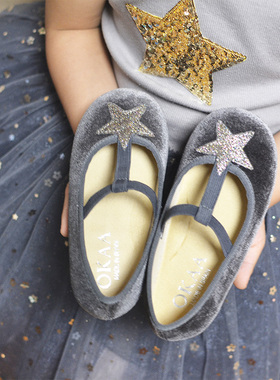 清仓正品OKAA西班牙女童鞋玛丽珍丝绒公主鞋芭蕾舞蹈鞋软底布鞋