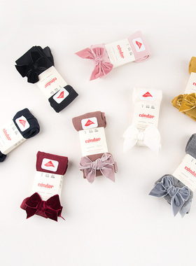 西班牙condor老牌经典丝绒蝴蝶结婴儿宝宝女童连裤袜打底袜棉袜