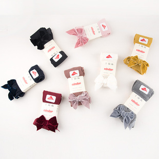 西班牙condor老牌经典丝绒蝴蝶结婴儿宝宝女童连裤袜打底袜棉袜