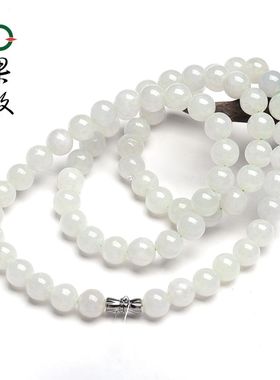 X23671果敢翡翠 糯冰翡翠项链玉项链缅甸A货玉石珠子串圆珠项链