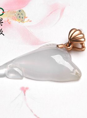 X26670果敢翡翠 晴水翡翠海豚挂件玉坠缅甸A货玉石镶金扣吊坠