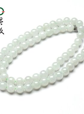 X23664果敢翡翠 糯冰翡翠项链玉项链缅甸A货玉石珠子串圆珠项链