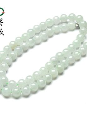 X23645果敢翡翠 糯冰翡翠项链玉项链缅甸A货玉石珠子串圆珠项链