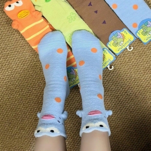 比奇堡丑鱼袜子睡眠澳绒袜搞怪毛绒长筒袜立体保暖加厚女孩袜子