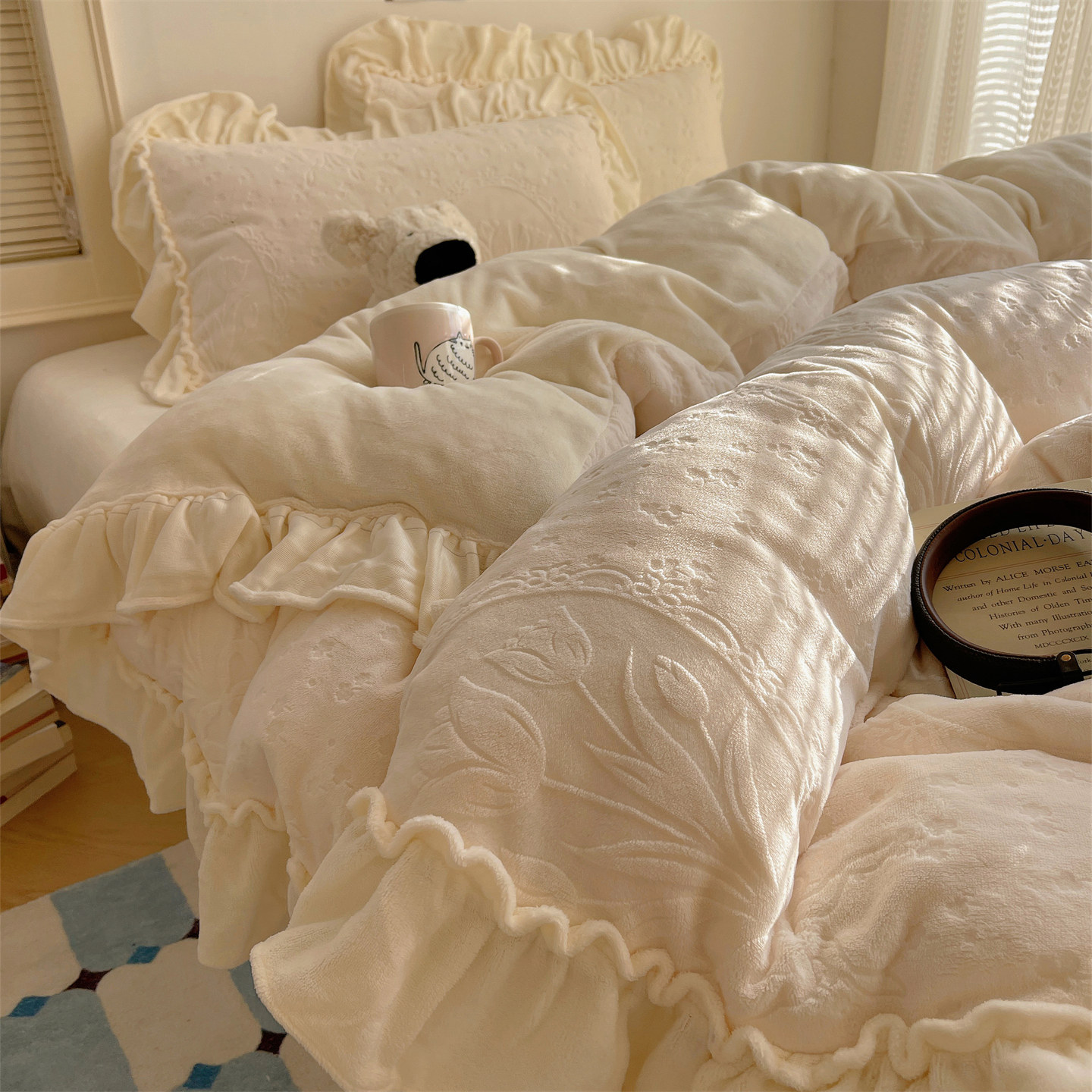 新款雕花牛奶绒公主风花边四件套郁香漫境 郁香漫境系列