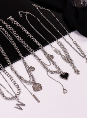 不掉色钛钢项链双层叠戴装饰颈链