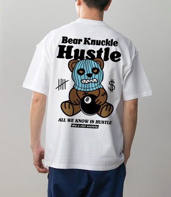 蒙面的熊嘻哈大码潮牌男装帅气短袖后背卡通个性印花夏季宽松T恤