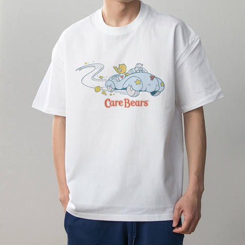 小熊开跑车 care bears印花夏季情侣装全棉短袖T恤男女大码