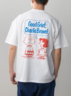数码直喷 PEANUTS史努比印花夏季情侣装纯棉短袖T恤男女卡通动漫