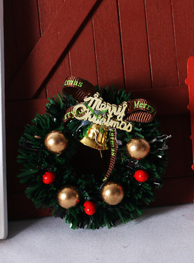 Dollhouse娃娃屋圣诞节装饰壁挂花环迷你微景观花圈布景节日场景