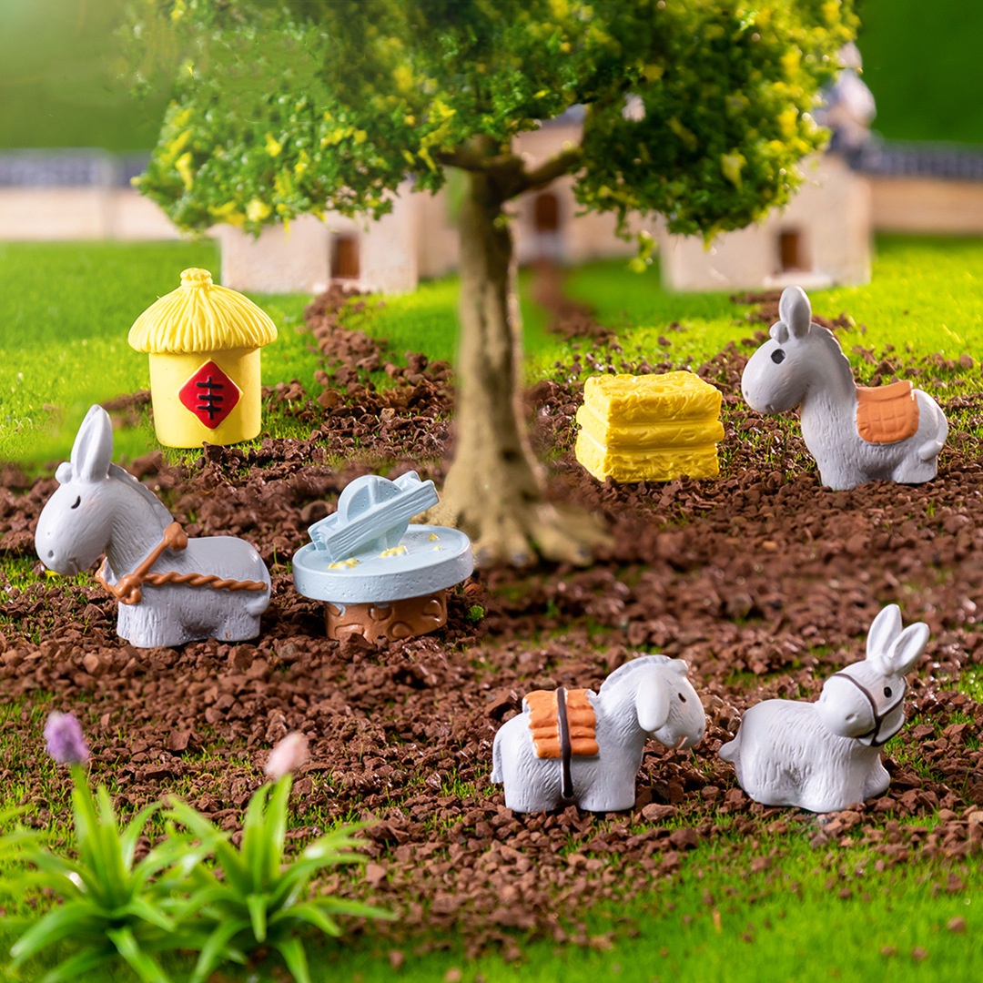 小毛驴装饰小摆件微景观小驴粮仓公仔劳作场景DIY农场造景小配件