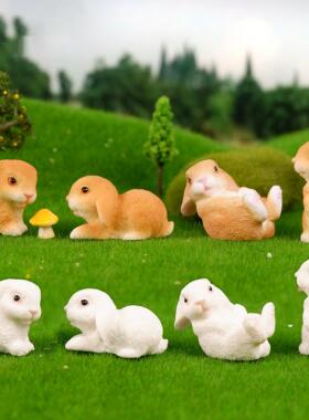 小白兔子树脂微景观花盆景树脂装饰小摆件创意仿真棕兔车载装饰品