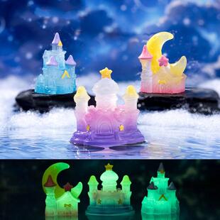 夜光童话闪耀城堡微景观桌面汽车装饰品星星月亮独角兽树脂小摆件