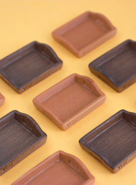 娃娃屋仿真木纹餐盘diy树脂托盘dollhouse微缩迷你厨房食玩配件