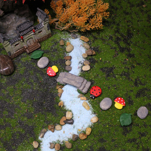 创意微景观造景迷你蘑菇石板桥小摆件叶子古房子石块DIY瓢虫装饰