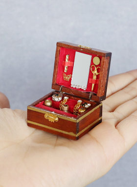 1:12娃娃屋dollhouse微缩场景模型静物复古首饰盒迷你家具摆件