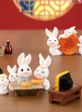 树脂中秋节桌面微景观可爱兔子