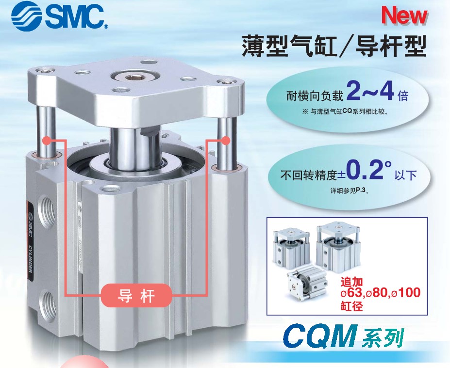 薄型气动CQMB三轴带导杆型气缸CDQMB12-5/CDQMA16-10/15/20/25/30