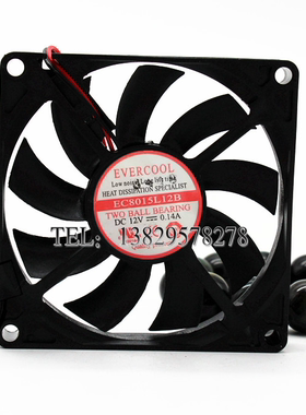 EVERCOOL EC8015L12B 8015 12V 0.14A 8CM/厘米 静音机箱散热风扇