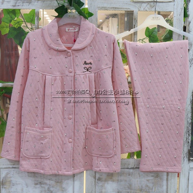 宜婷特价秋冬新款正品家居服孕妇全棉月子哺乳三层保暖可调节睡衣