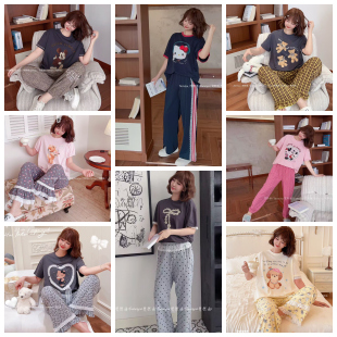 清纯可爱针织全棉睡衣套装 长裤 女生短袖 梵熙语家居服2026春夏新款