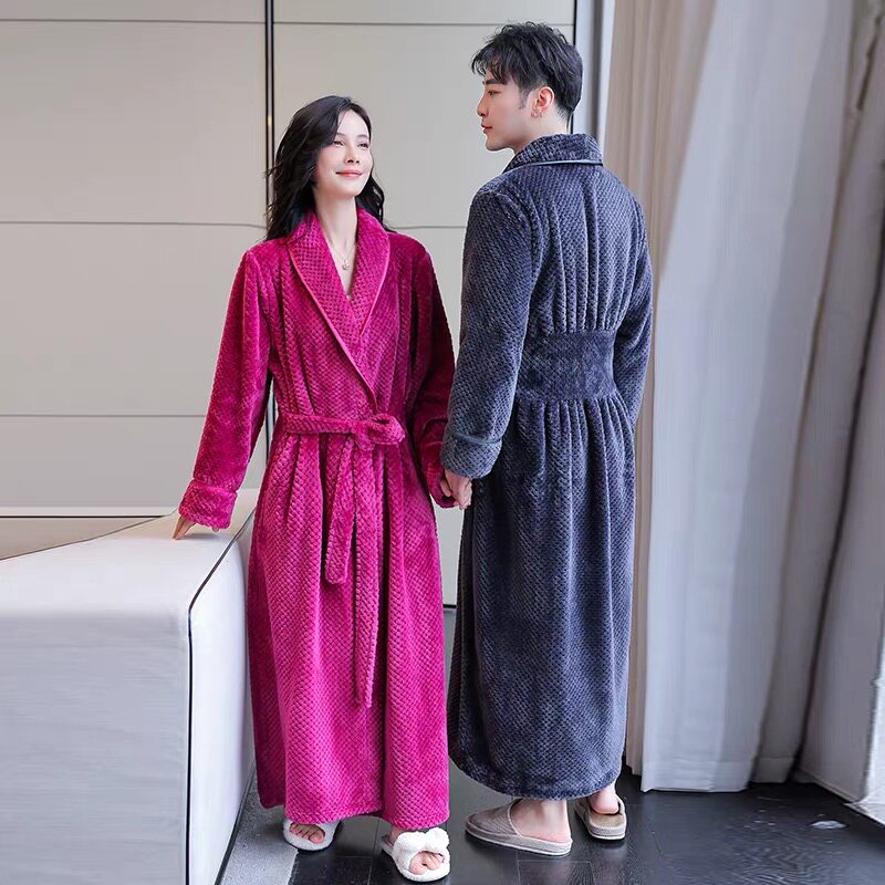 情侣睡袍男女浴袍加长加厚冬暖绒