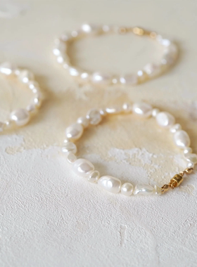 【现货】日本制temtem 14KGF 14K包金淡水珍珠手链简约文青饰品