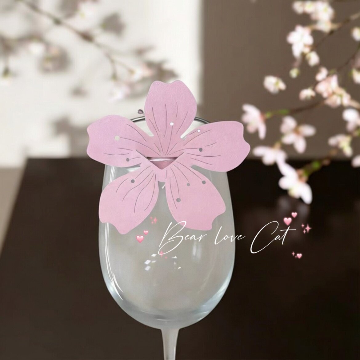 镂空樱花款婚礼酒席桌卡 创意红酒杯插卡 结婚派对精美卡片50枚
