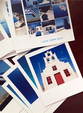 SAN 我爱海洋蓝/圣托里尼蓝色系宝丽来卡片留言旅行装饰礼物表白