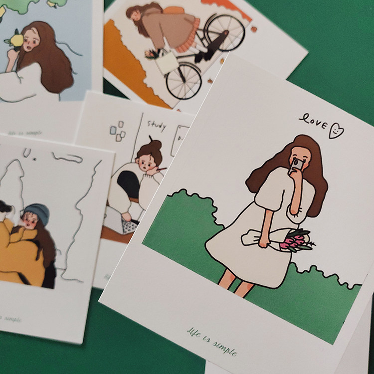 san 《simple life》小清新少女插画装饰小卡片照片墙背景墙