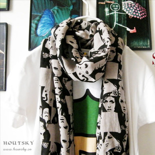 私级文艺 public portrai 长款棉麻围巾 个性人物人像 需过水洗