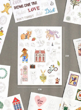 SAN 正品韩国iconic填色贴纸日记本DIY手账上色多功能 9张