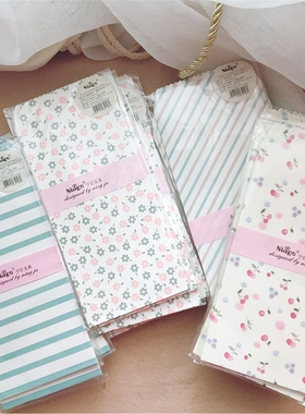 SAN 韩式优雅绅士条文碎花小樱桃信封5张图案系表白爱情寄信