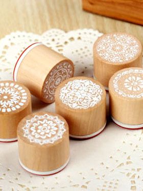 SAN 经典蕾丝印章系列圆形木质复古花纹多款DIY手帐日记章