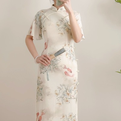 夏季改良年轻款高考送考连衣裙日常可穿胖mm飞飞袖旗袍国风小个子