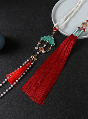 手作汉服发饰晚明风岫玉绿色百搭长璎珞背云流苏