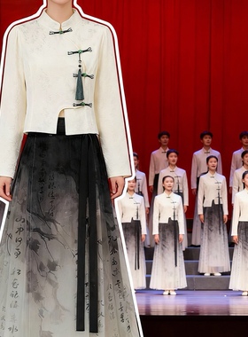 新中式古典舞蹈朗诵红歌大合唱国风初高中学生演出服套装毕业班服