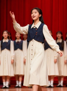 儿童合唱朗诵演出服女童高中中小学生爱国诗歌演讲比赛红歌礼服装